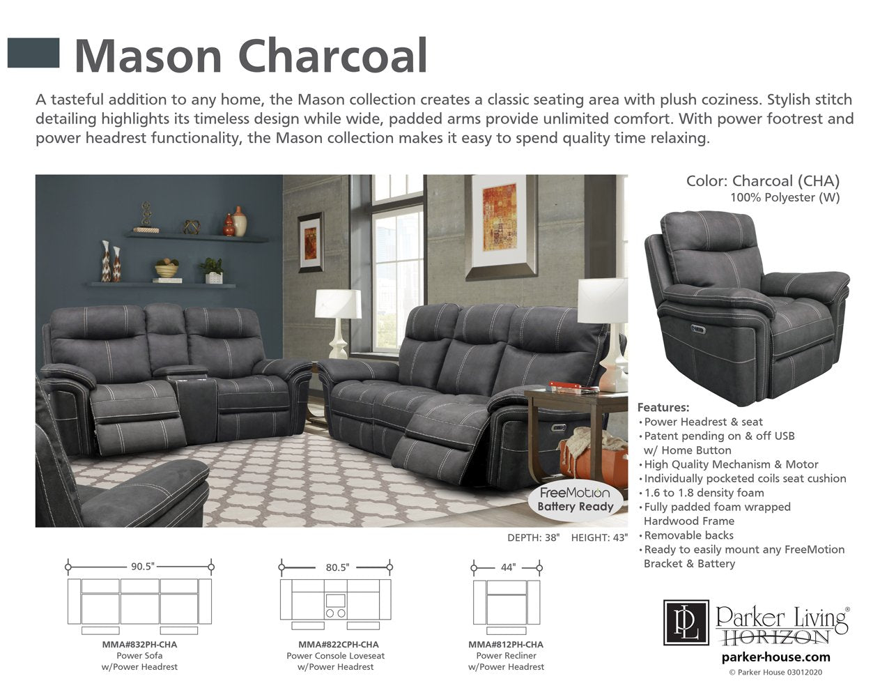 MASON - CHARCOAL POWER RECLINER