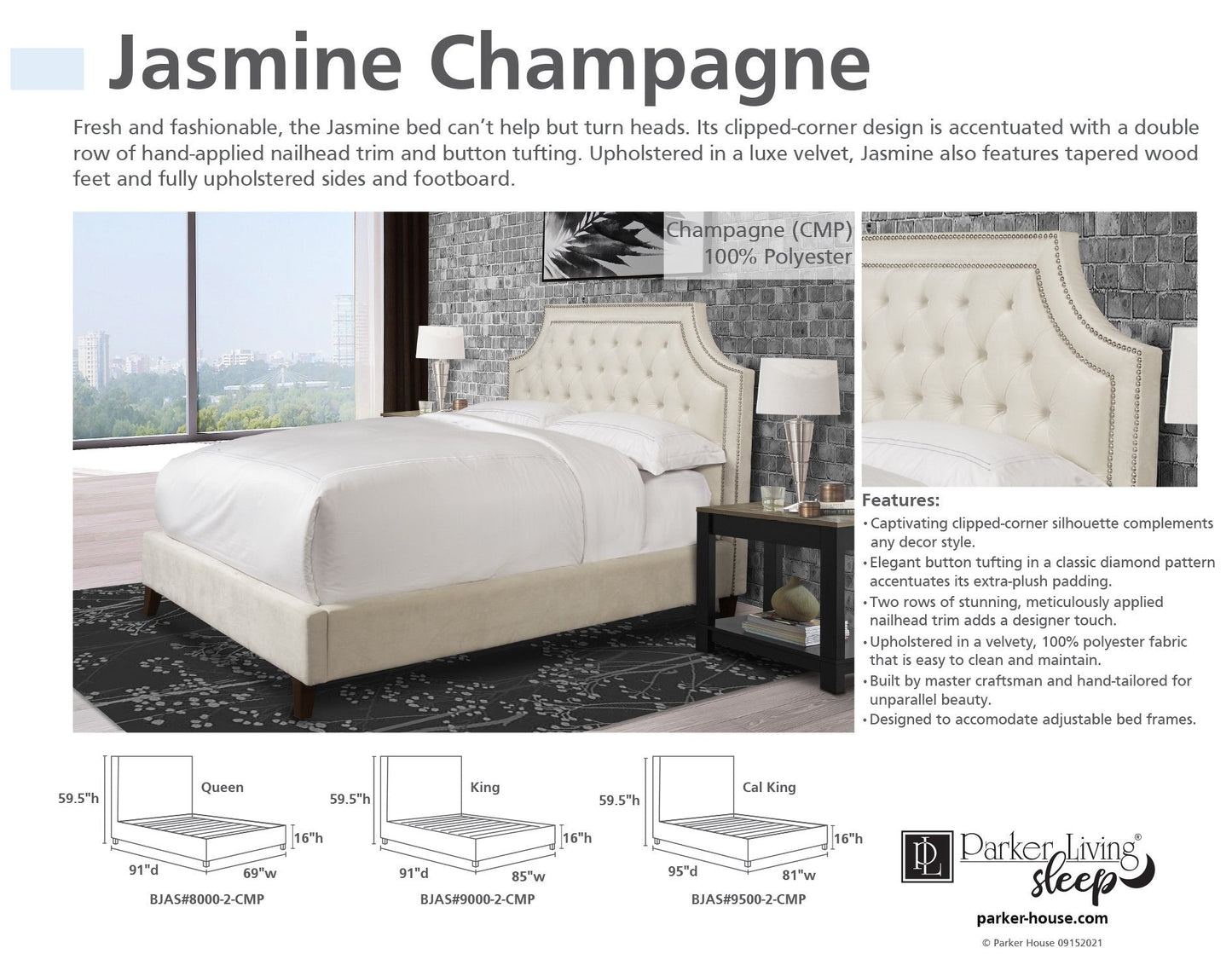 JASMINE - CHAMPAGNE KING BED 6/6 (NATURAL)
