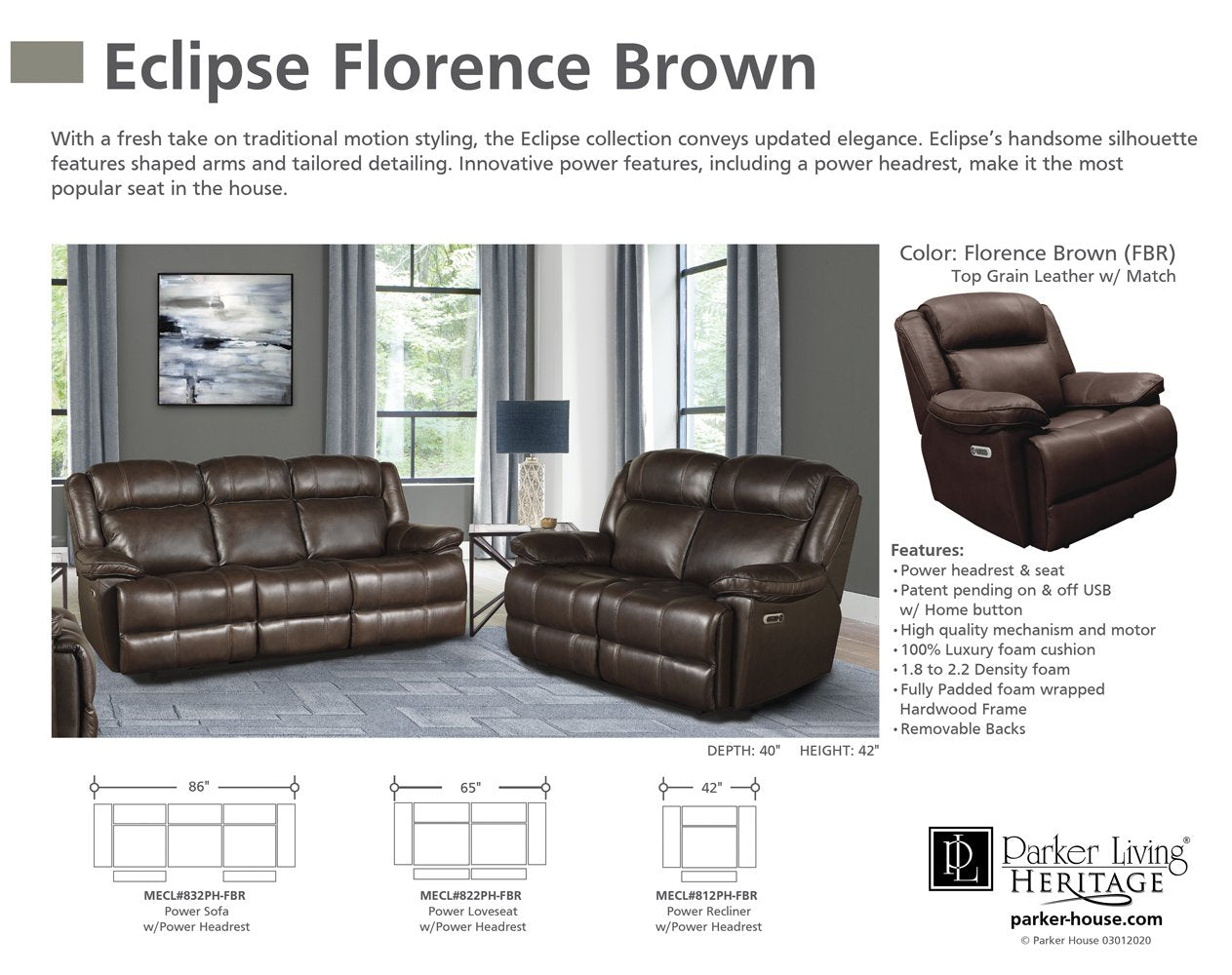 ECLIPSE - FLORENCE BROWN POWER LOVESEAT