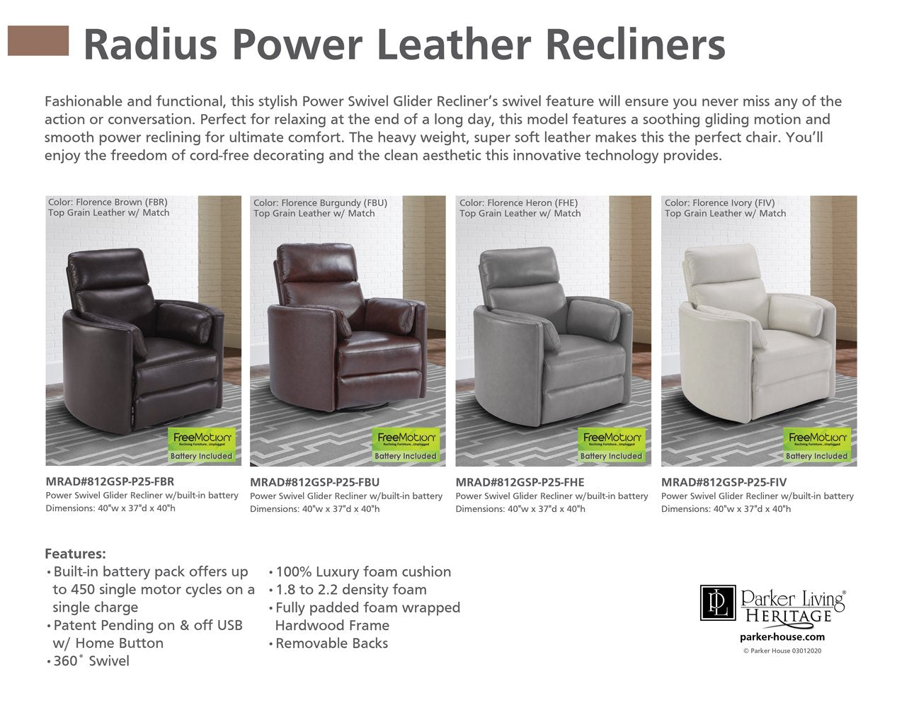 RADIUS - FLORENCE IVORY - POWERED BY FREEMOTION POWER CORDLESS SWIVEL GLIDER RECLINER