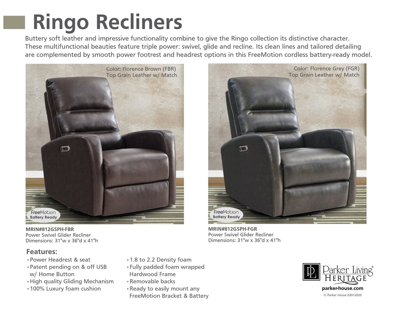 RINGO - FLORENCE BROWN POWER SWIVEL GLIDER RECLINER