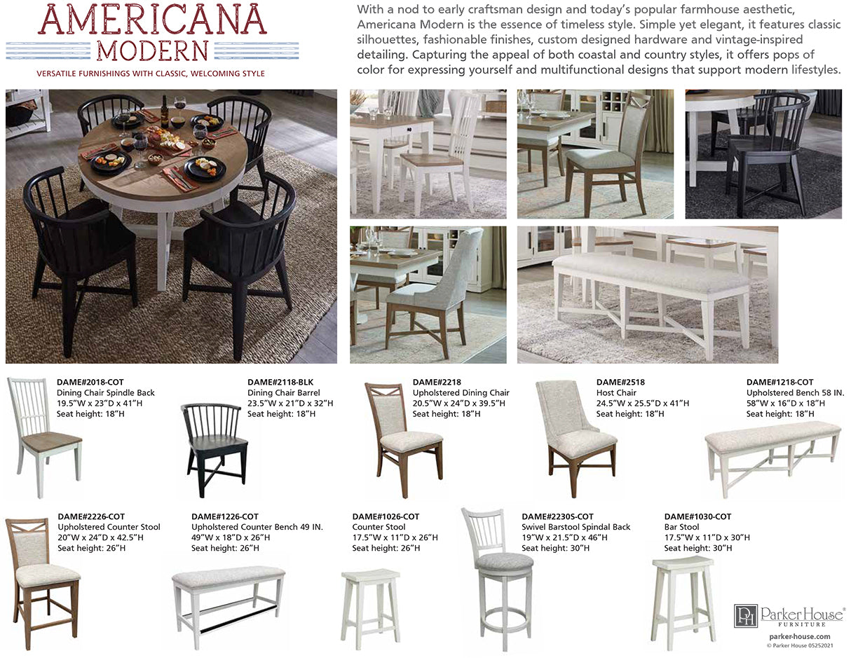 AMERICANA MODERN DINING 48-66" ROUND DINING TABLE AND 4 UPHOLSTERED CHAIRS