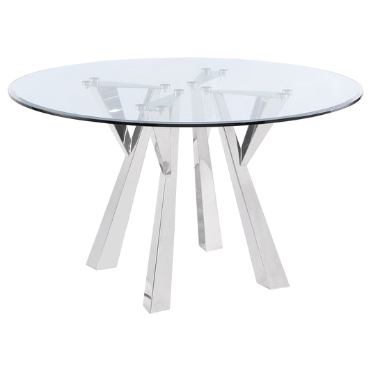Alaia Round 51-inch Clear Glass Top Dining Table Chrome