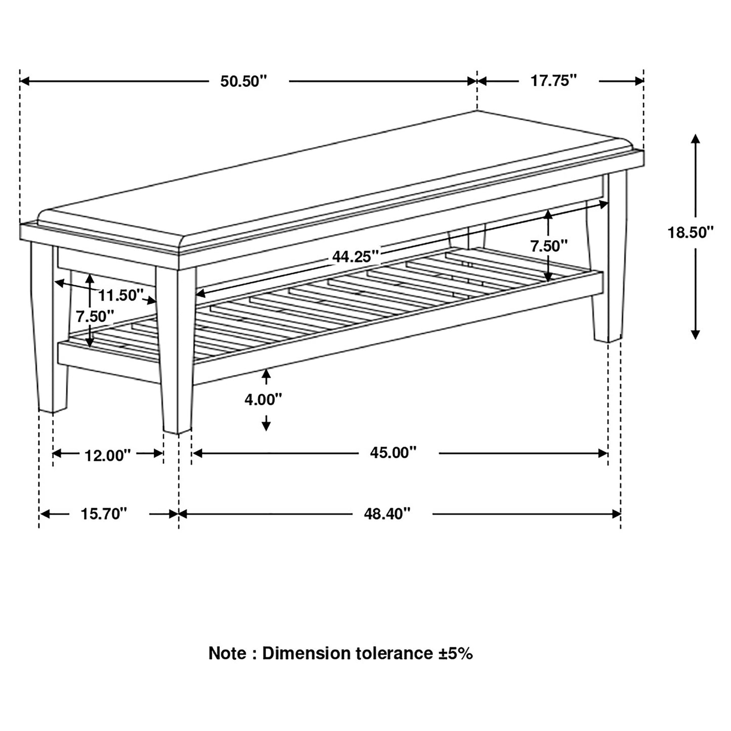 Franco Fabric Upholstered Bench with Shelf Burnished Oak