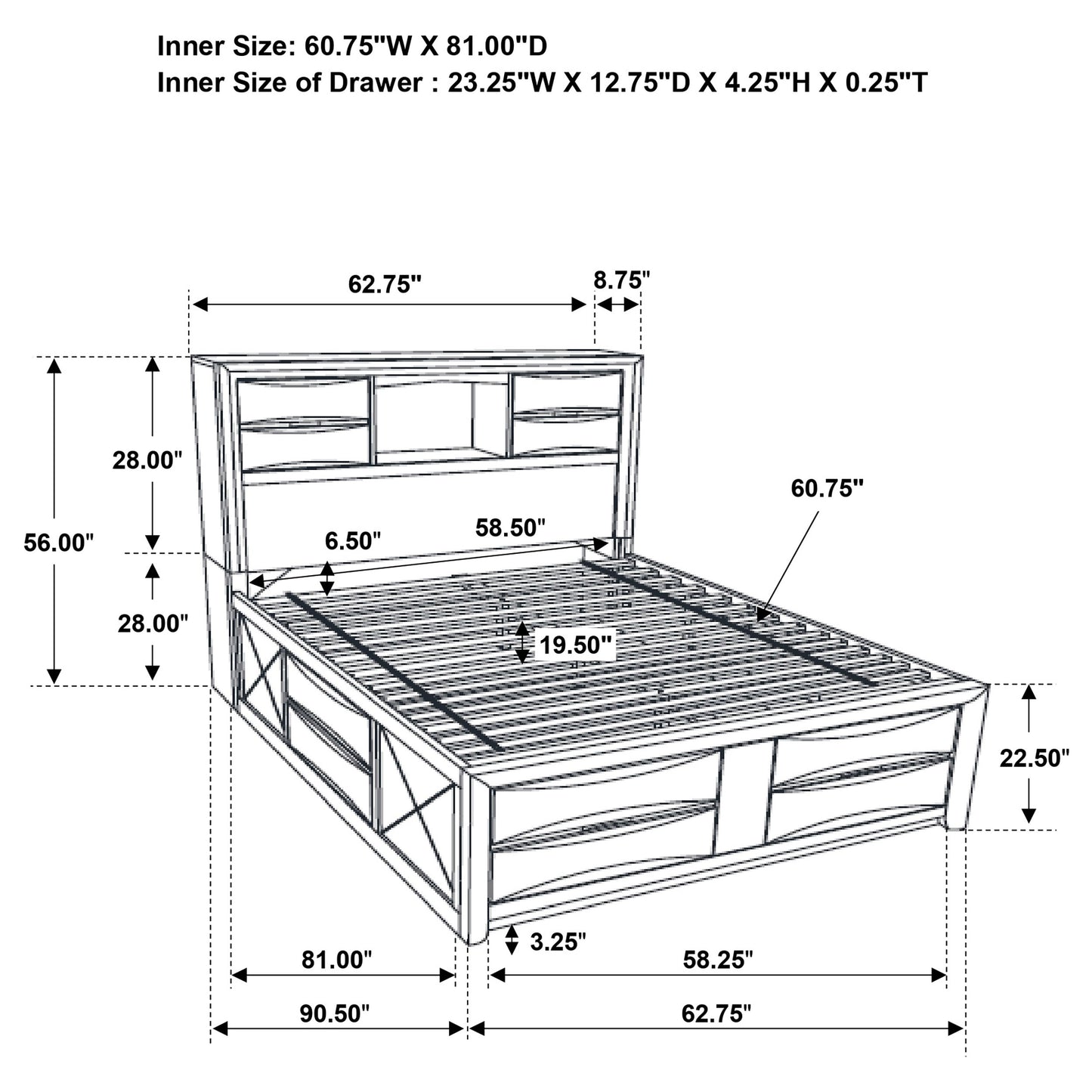 Briana Wood Queen Storage Bookcase Bed Black