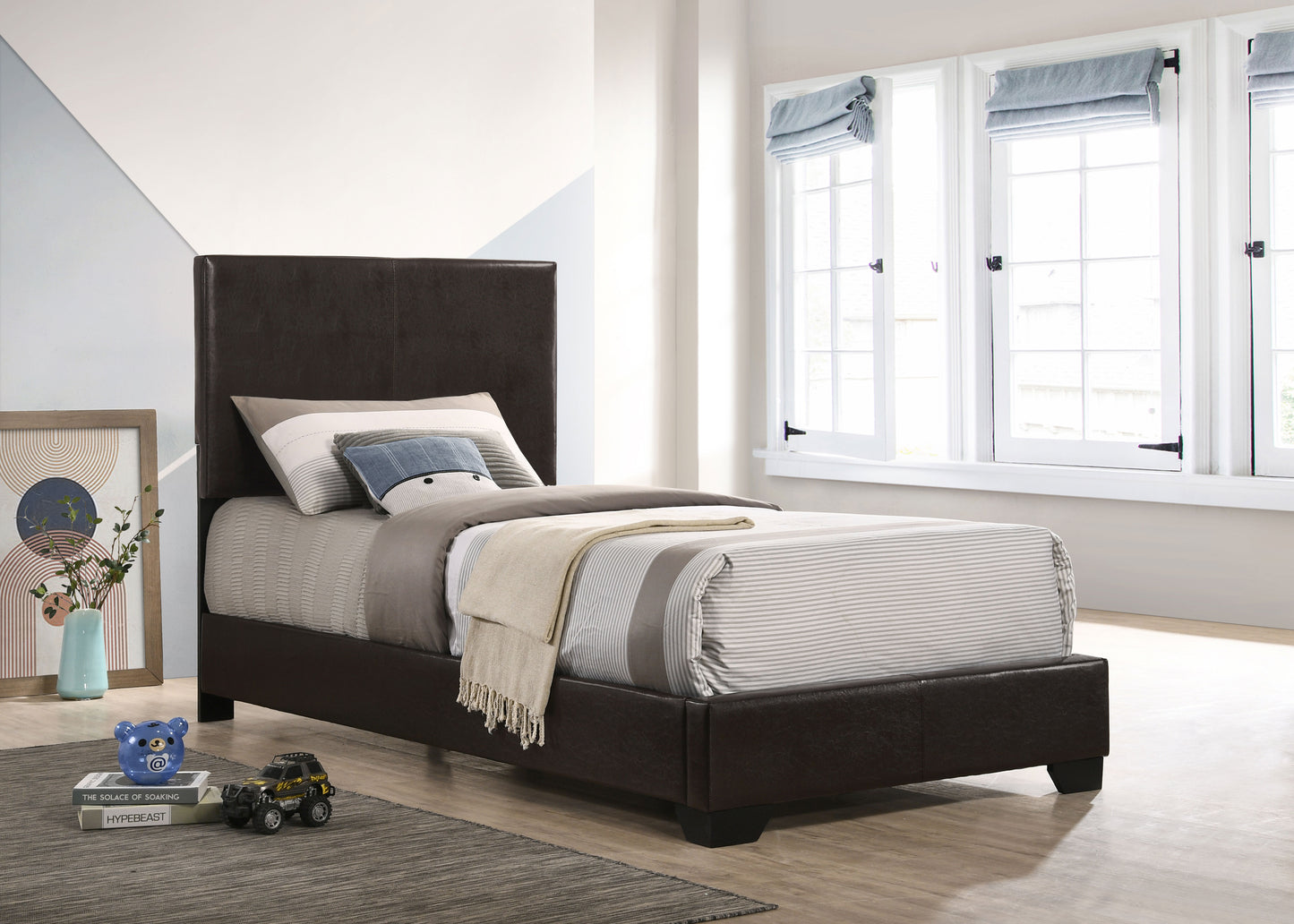 Conner Upholstered Twin Panel Bed Dark Brown