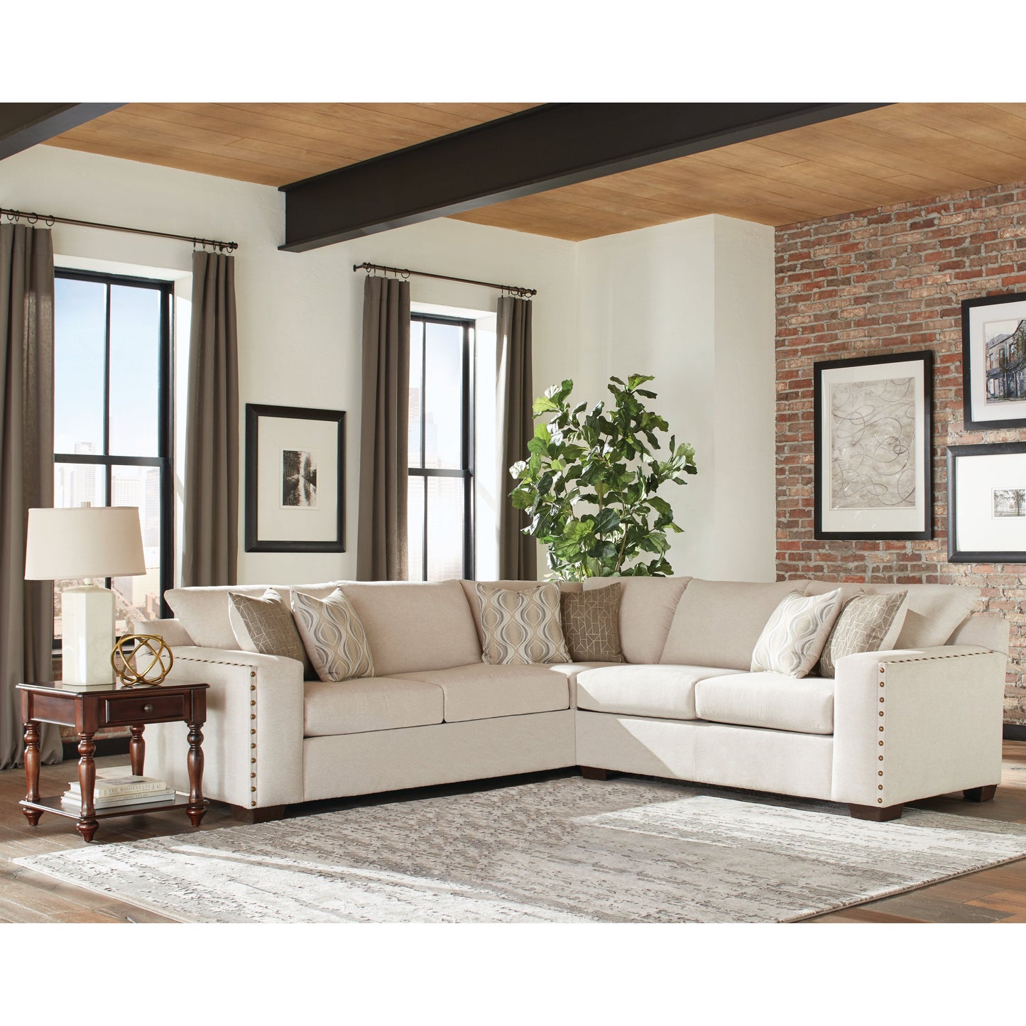 Aria Upholstered Track Arm Sectional Sofa Oatmeal