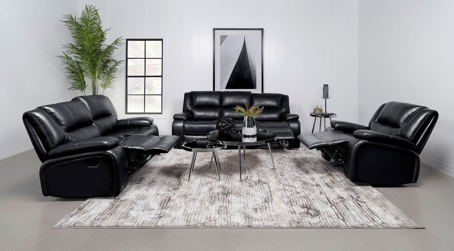 Camila Upholstered Motion Reclining Loveseat Black