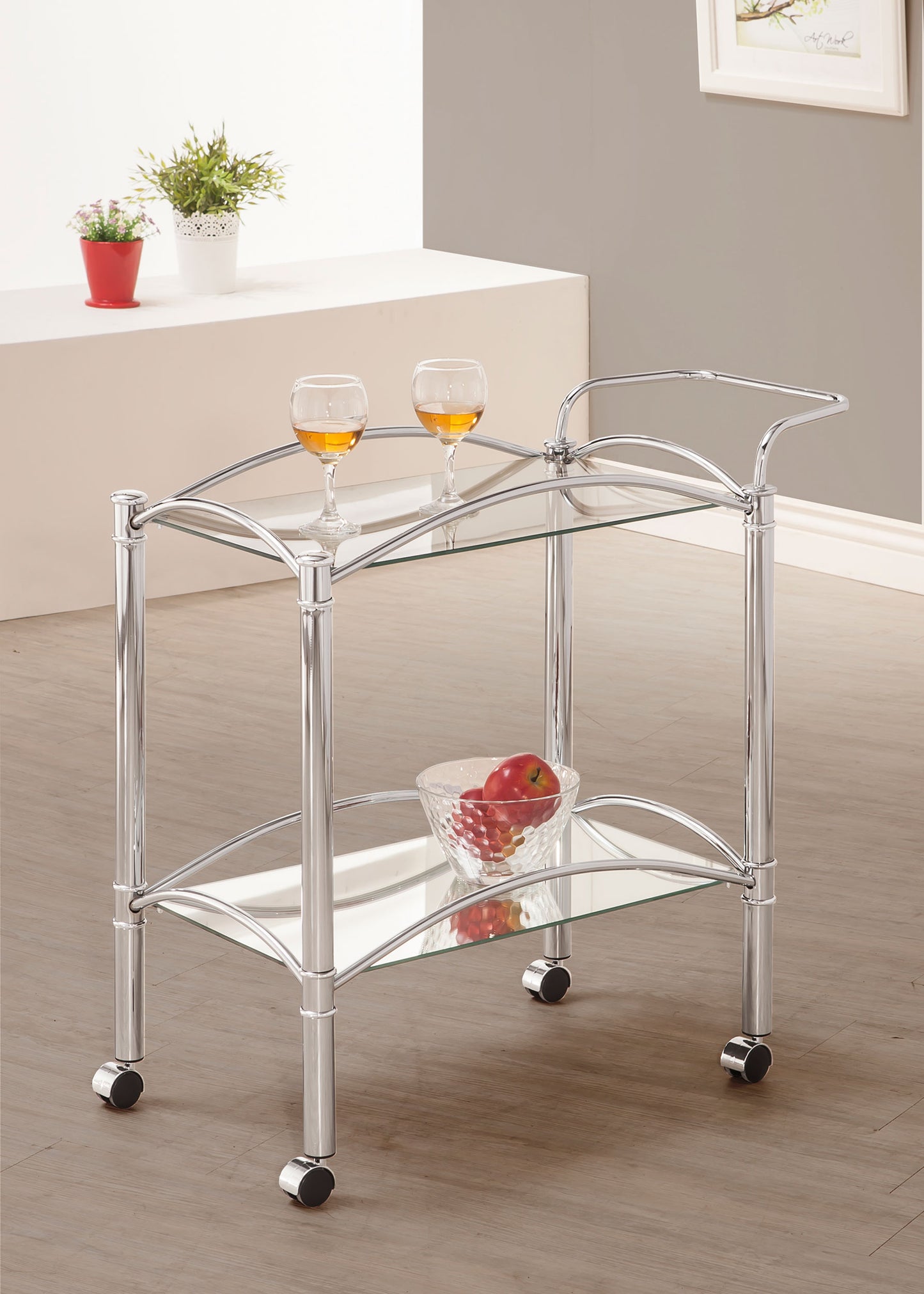 Shadix 2-tier Rectangular Glass Shelf Metal Bar Cart Chrome