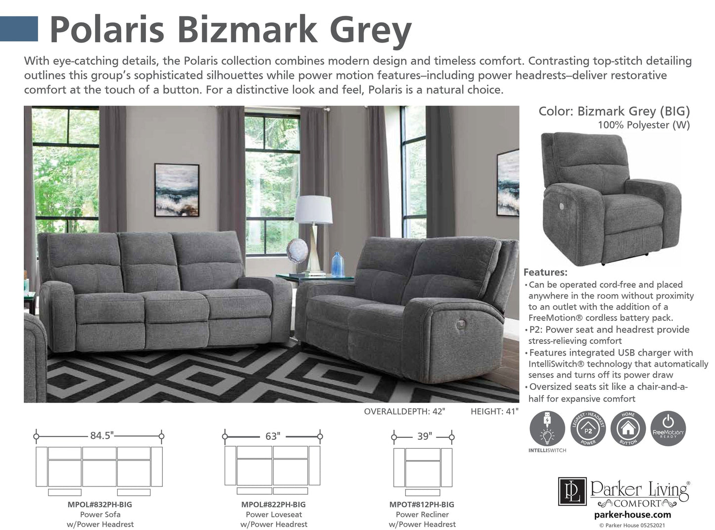 POLARIS - BIZMARK GREY POWER LOVESEAT