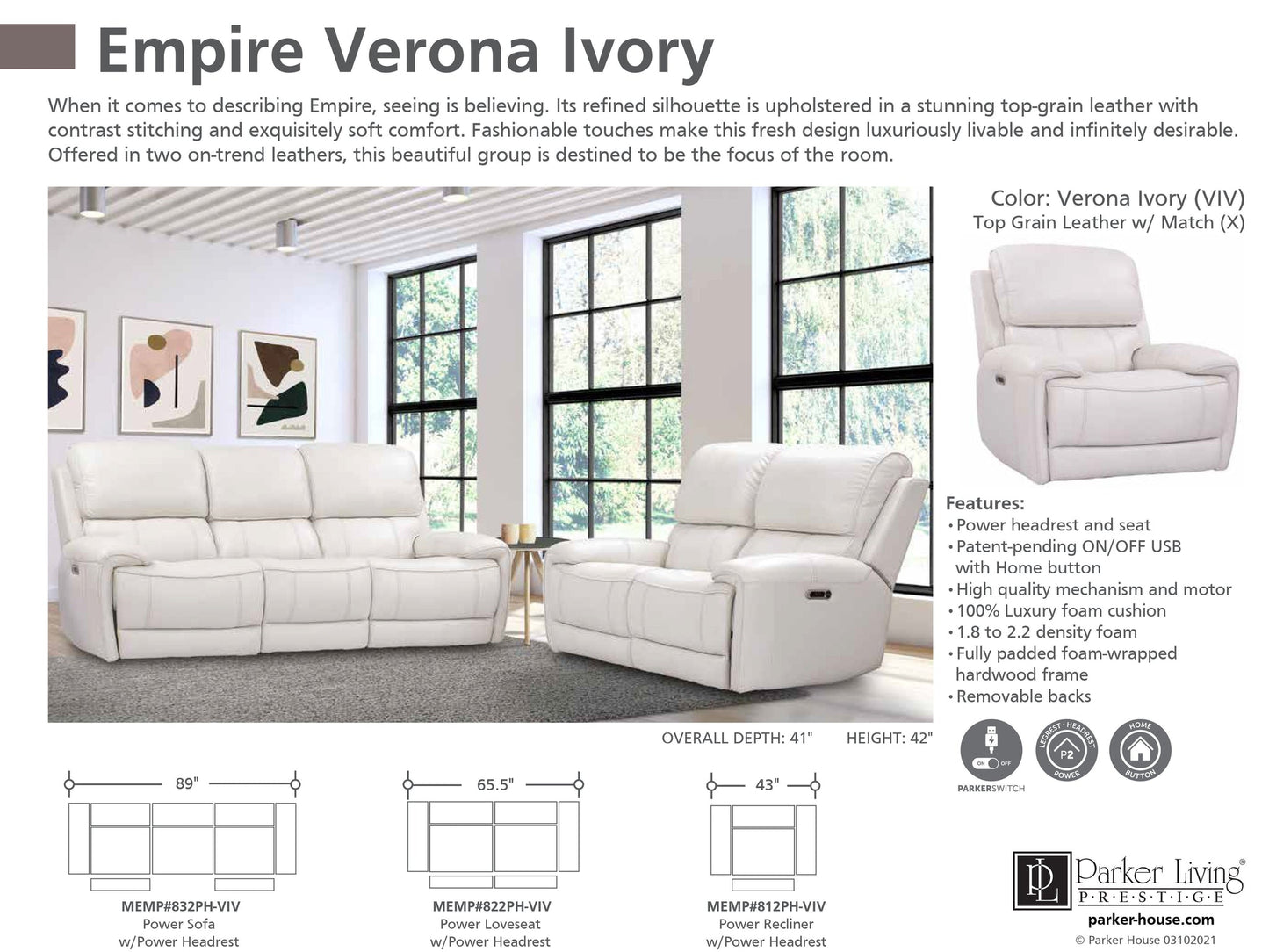 EMPIRE - VERONA IVORY POWER RECLINER