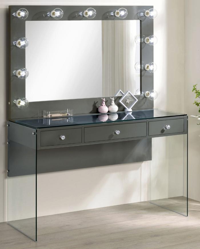 Afshan 3-drawer Vanity Set with Lighting Grey High Gloss