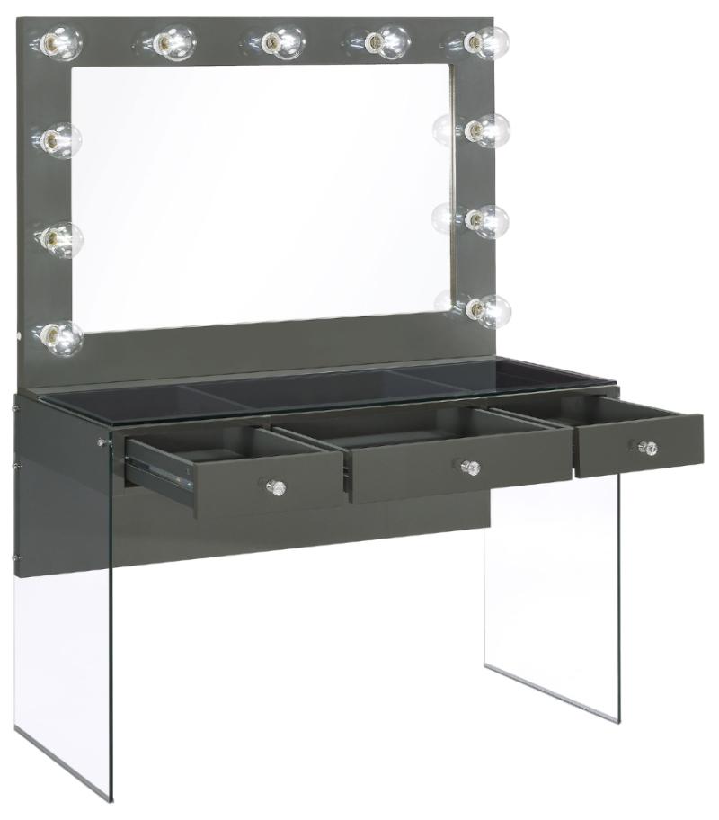 Afshan 3-drawer Vanity Set with Lighting Grey High Gloss