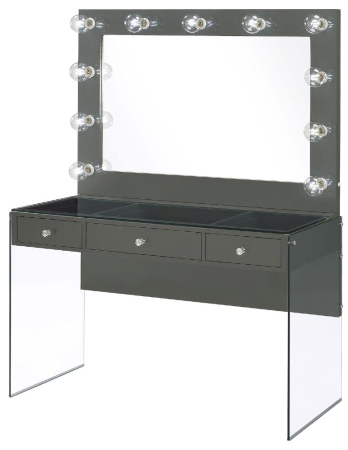 Afshan 3-drawer Vanity Set with Lighting Grey High Gloss