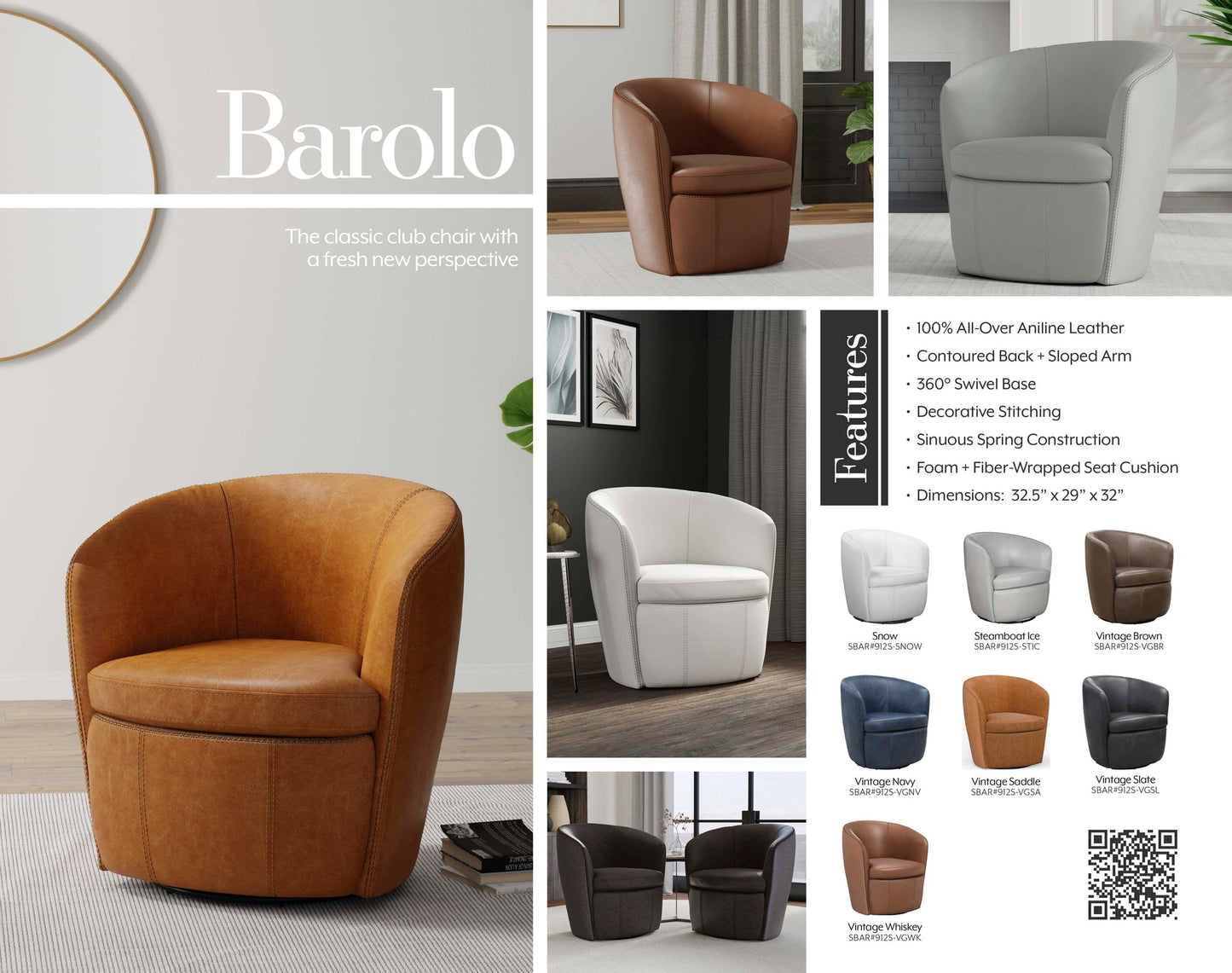 BAROLO - VINTAGE WHISKEY SWIVEL CLUB CHAIR