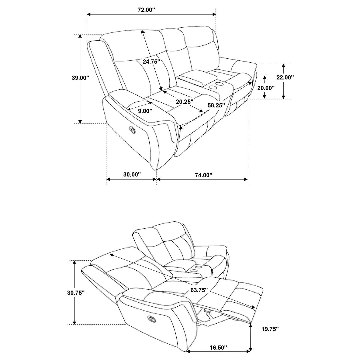 Lawrence 3-piece Upholstered Reclining Sofa Set Charcoal