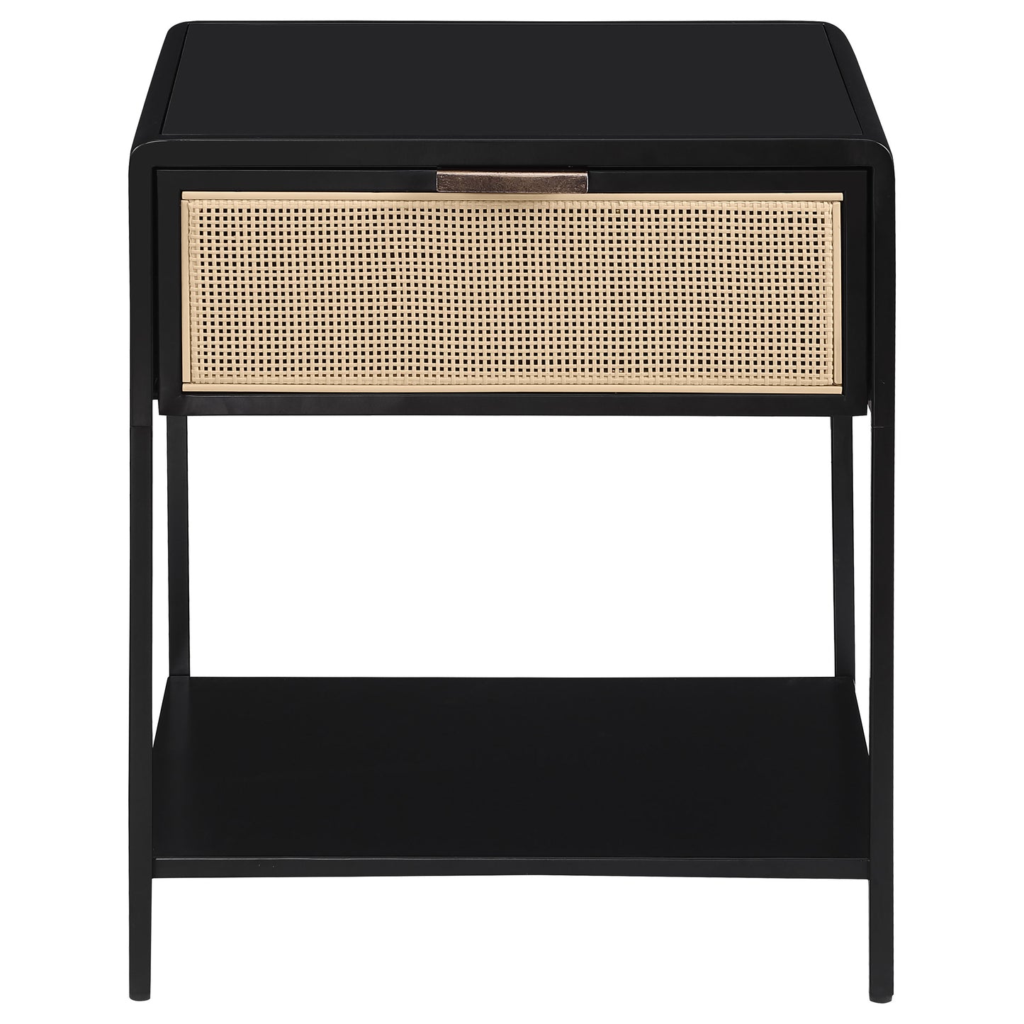 Amherst 1-drawer Radio Weave Cane Metal Bedside Table Black